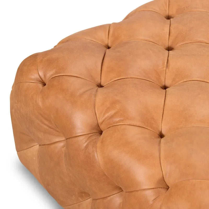 Leather Ottoman in Cognac Tan