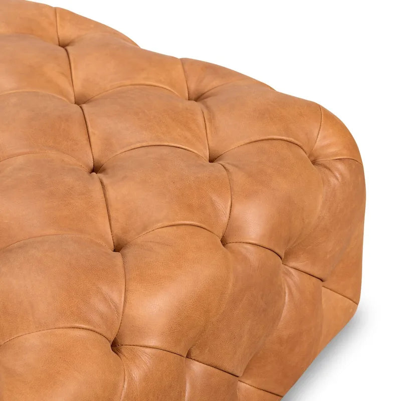 Leather Ottoman in Cognac Tan