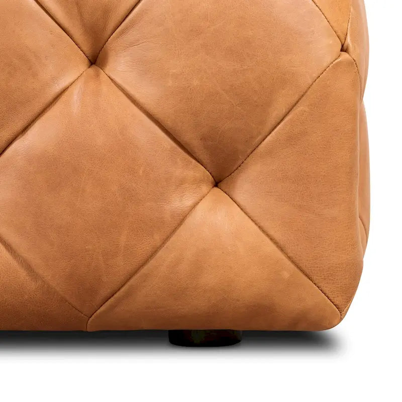 Leather Ottoman in Cognac Tan