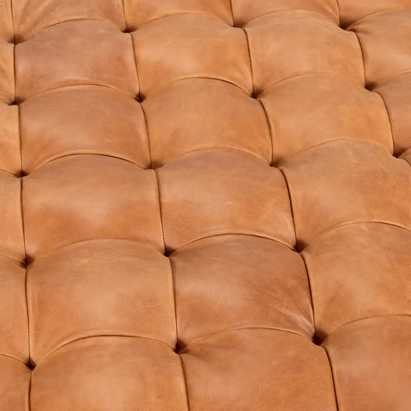 Leather Ottoman in Cognac Tan