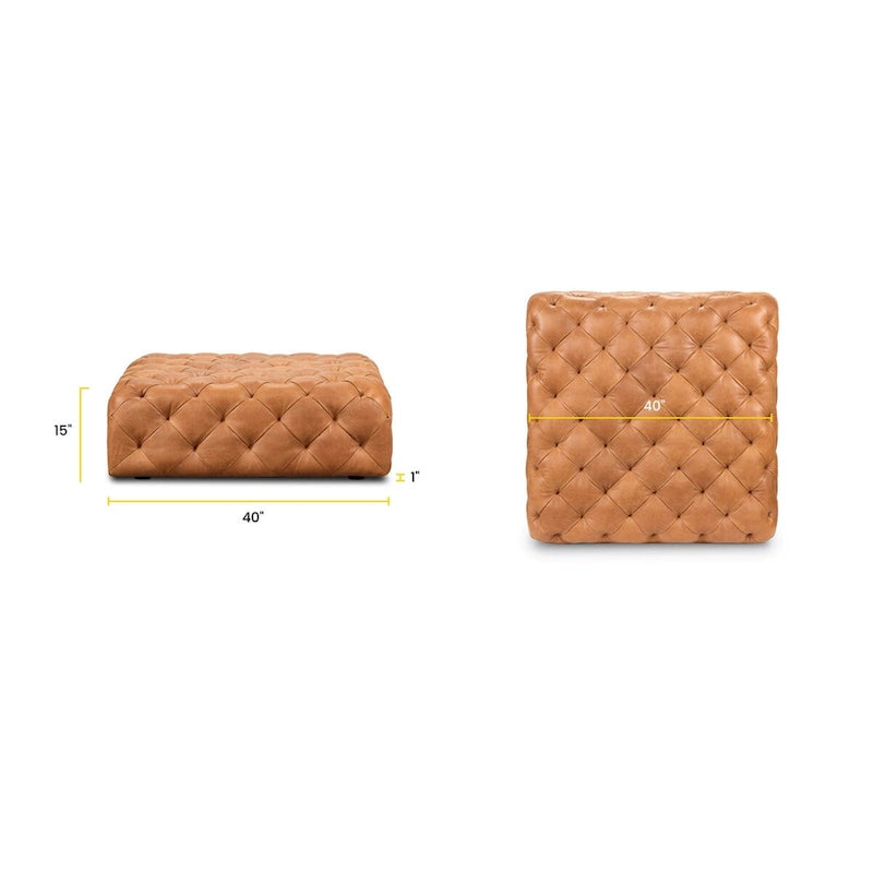 Leather Ottoman in Cognac Tan