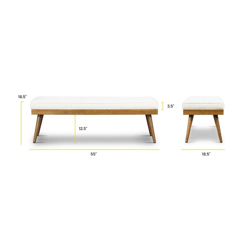 Fabric Bench - Tufted Seat with Solid Wood Legs