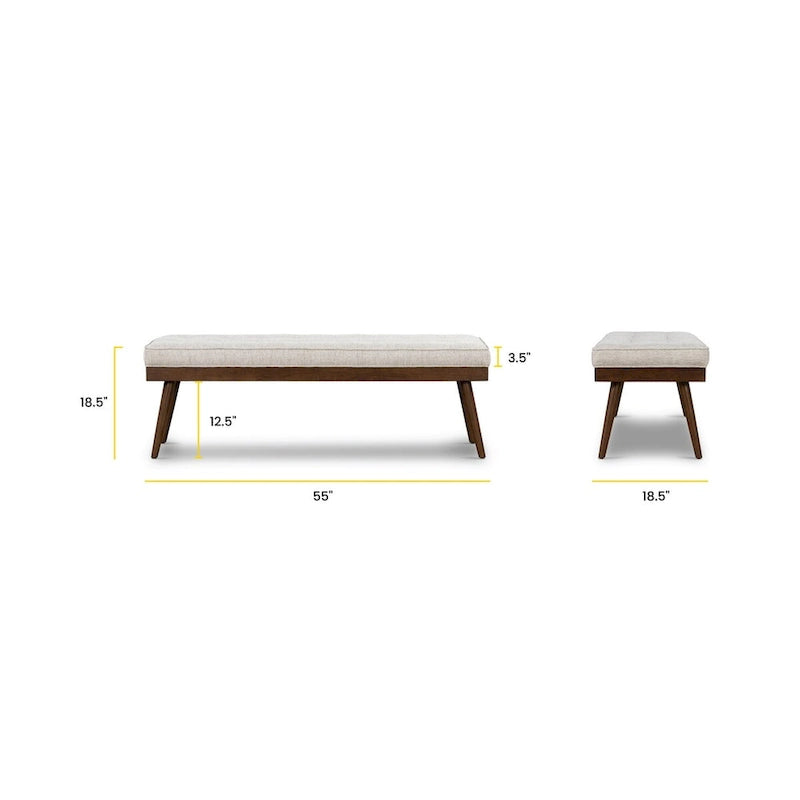 Fabric Bench - Tufted Seat with Solid Wood Legs