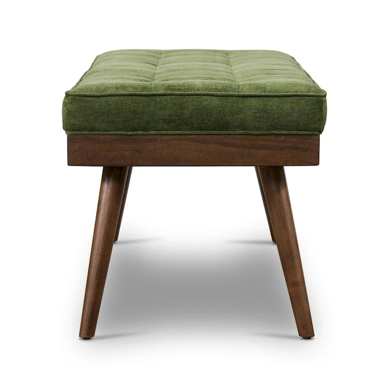 Fabric Bench - Tufted Seat with Solid Wood Legs