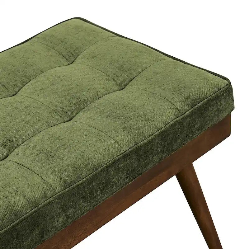 Fabric Bench - Tufted Seat with Solid Wood Legs