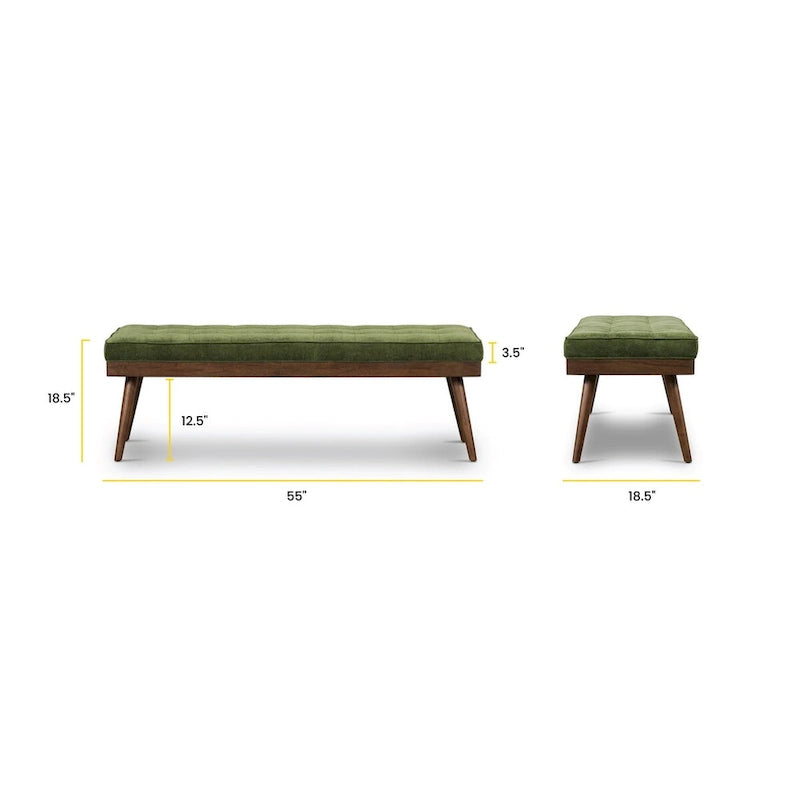 Fabric Bench - Tufted Seat with Solid Wood Legs