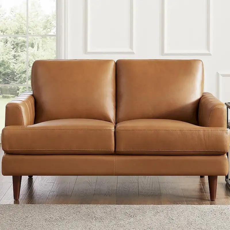 Top Grain Leather Loveseat with Feather Memory Foam and Springs