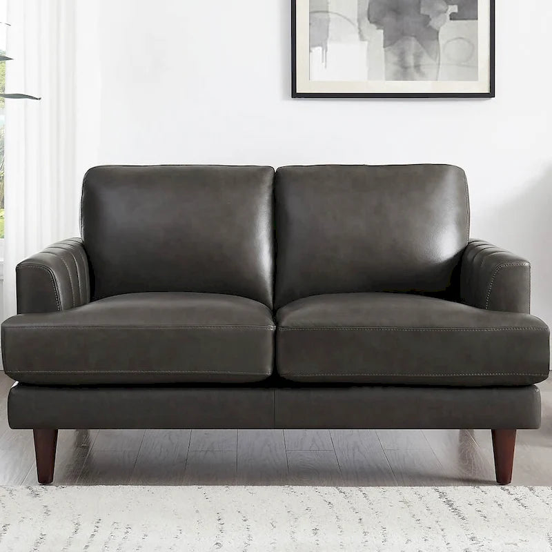 Top Grain Leather Loveseat with Feather Memory Foam and Springs