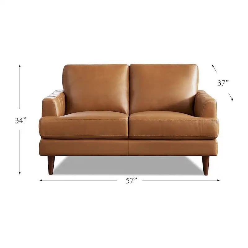 Top Grain Leather Loveseat with Feather Memory Foam and Springs