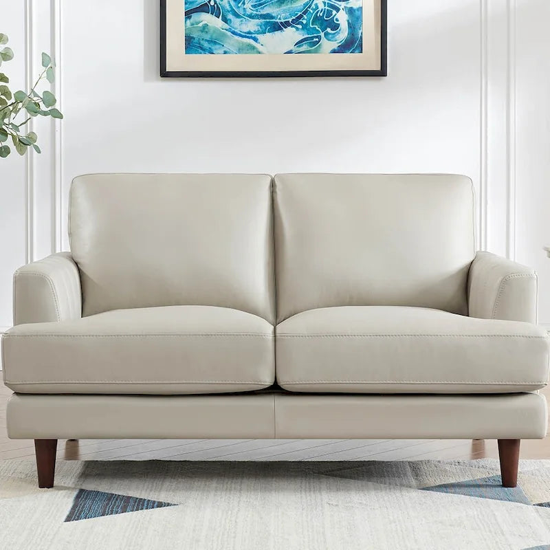 Top Grain Leather Loveseat with Feather Memory Foam and Springs