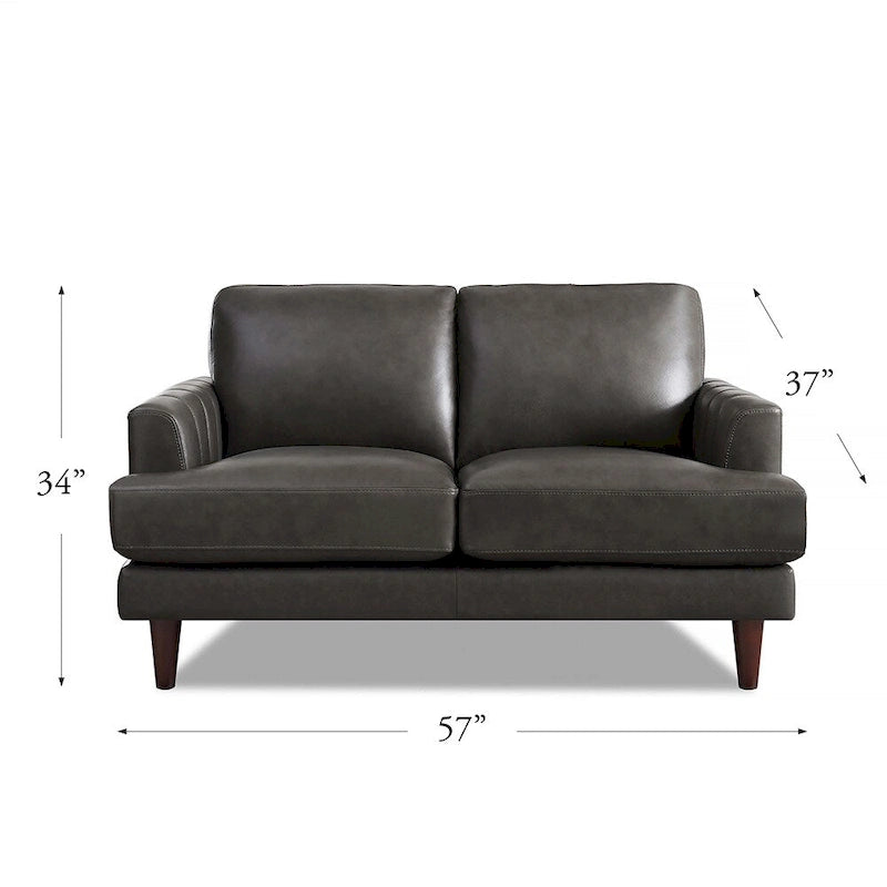 Top Grain Leather Loveseat with Feather Memory Foam and Springs