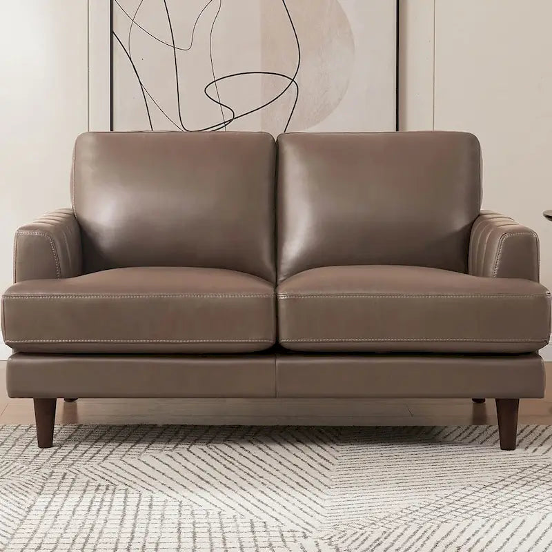 Top Grain Leather Loveseat with Feather Memory Foam and Springs