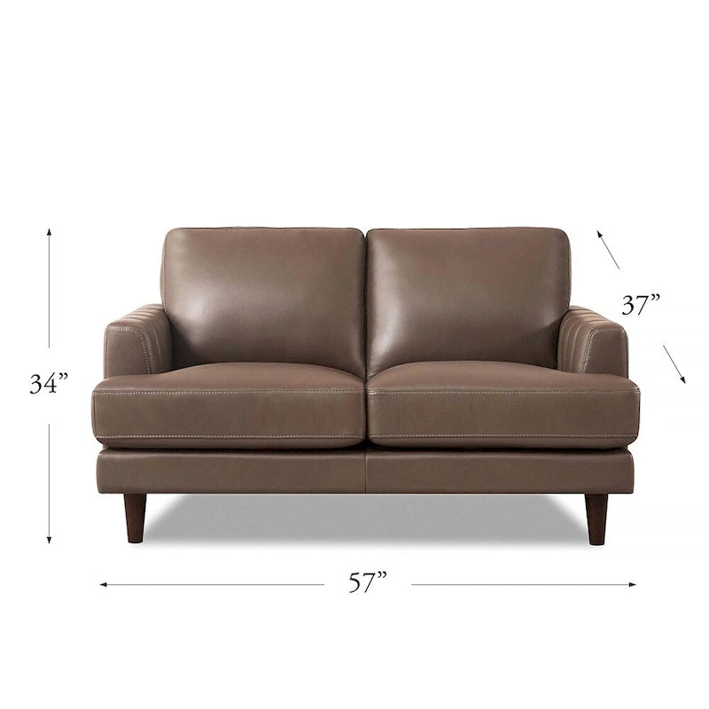 Top Grain Leather Loveseat with Feather Memory Foam and Springs