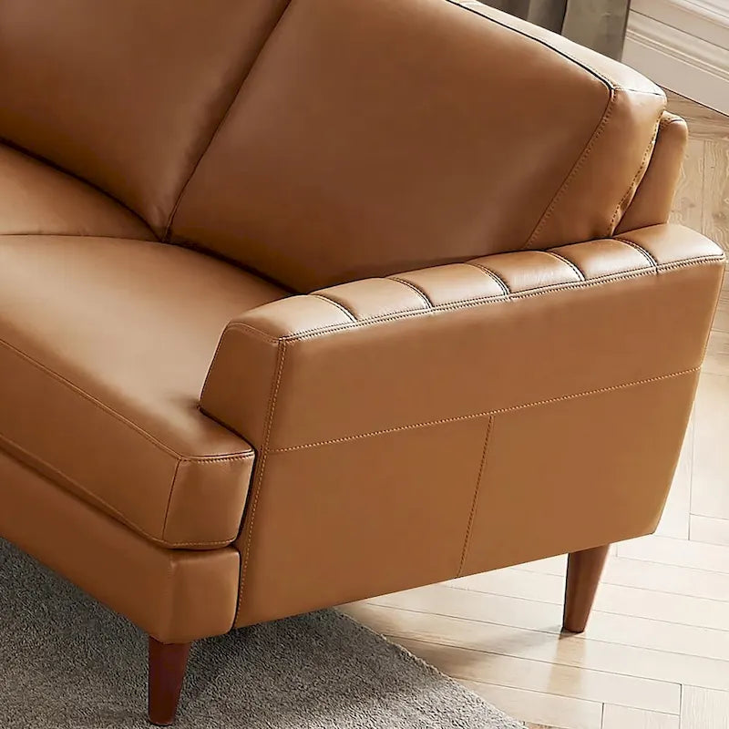 Top Grain Leather Loveseat with Feather Memory Foam and Springs
