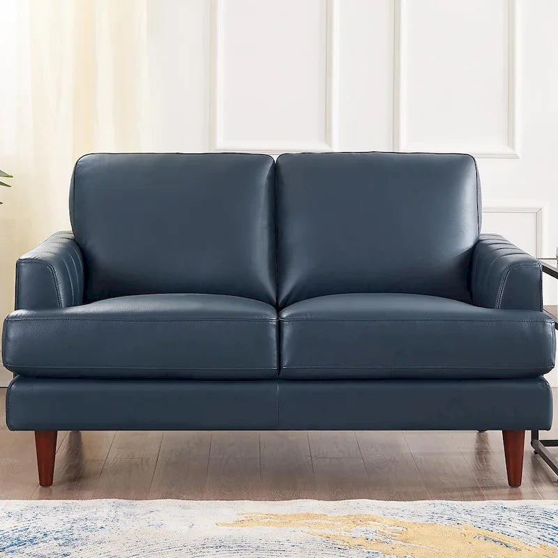 Top Grain Leather Loveseat with Feather Memory Foam and Springs