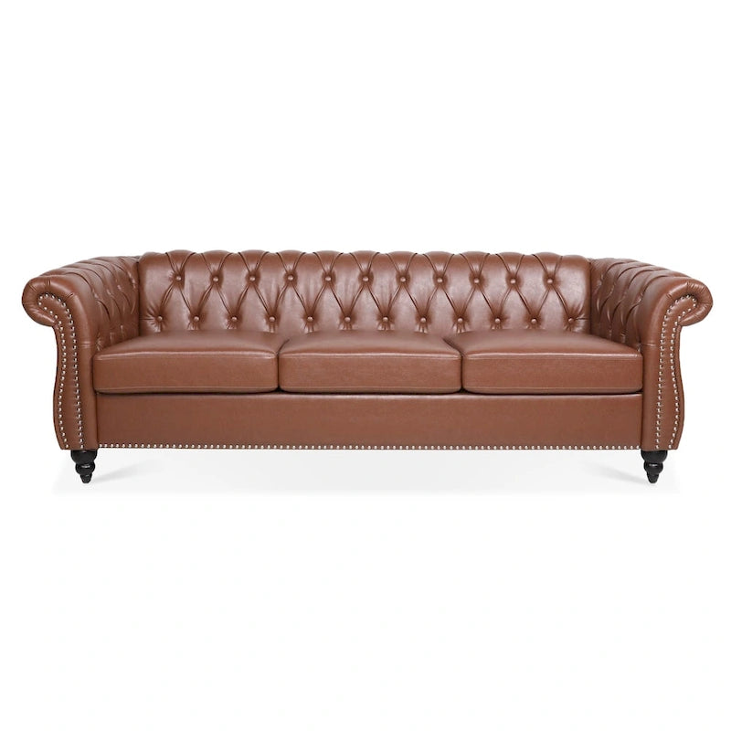 Classically Elegant 84.65 Three-Seater Rolled Arm Sofa in PU Leather - Sturdy Birch Legs, Soft Upholstery