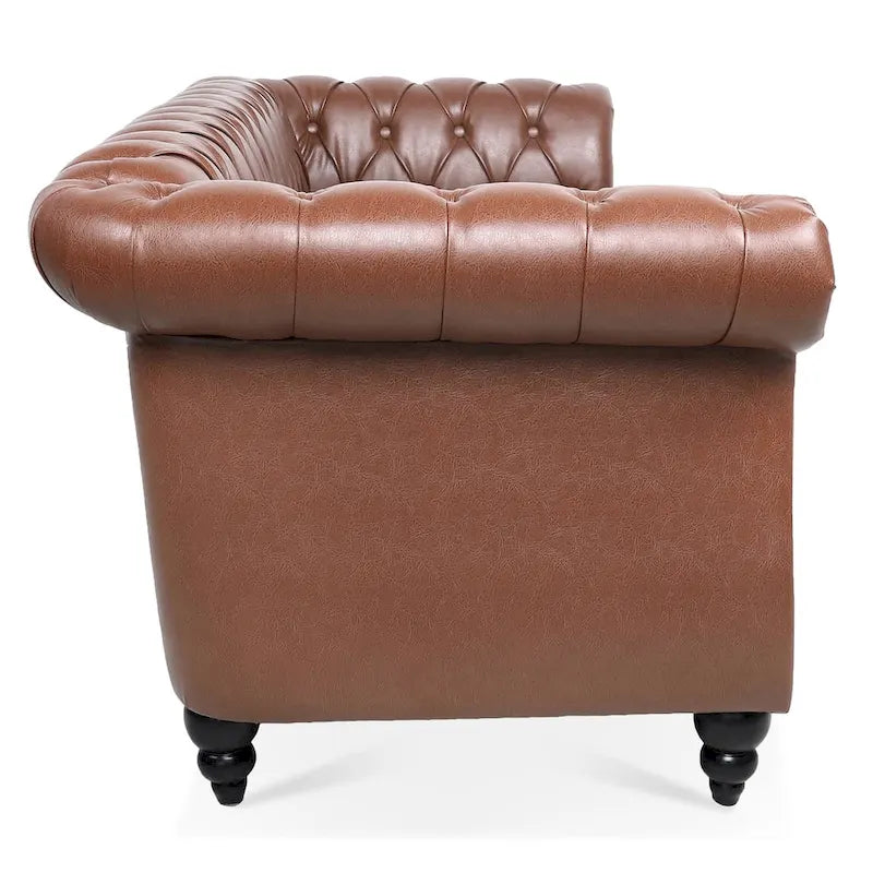 Classically Elegant 84.65 Three-Seater Rolled Arm Sofa in PU Leather - Sturdy Birch Legs, Soft Upholstery