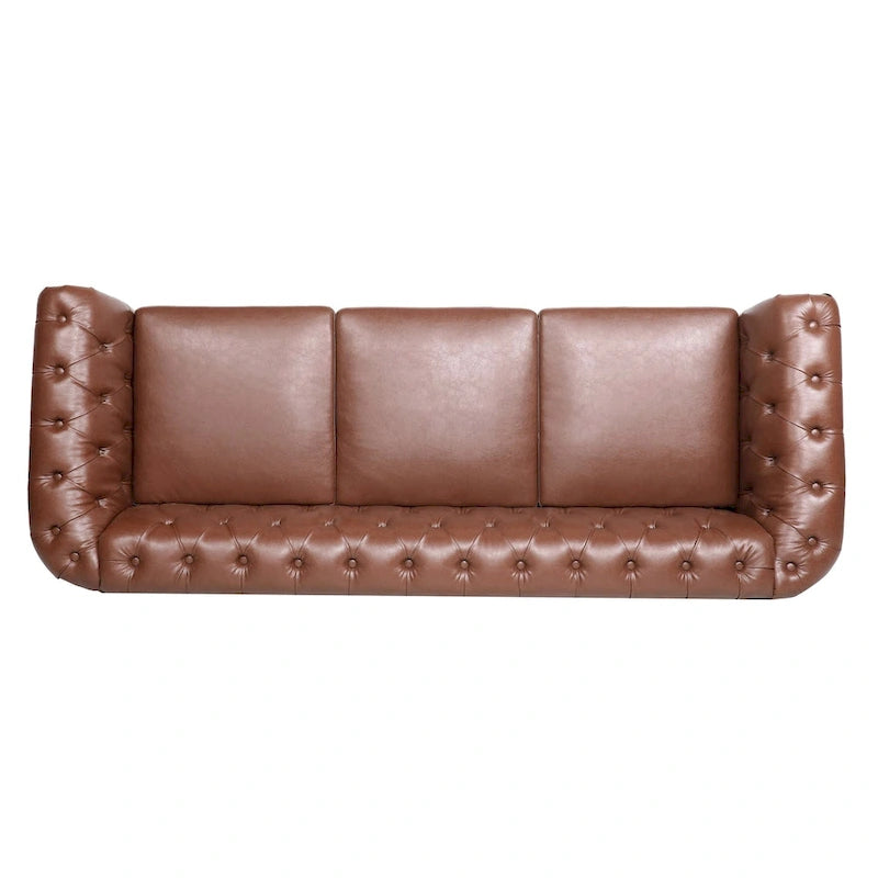 Classically Elegant 84.65 Three-Seater Rolled Arm Sofa in PU Leather - Sturdy Birch Legs, Soft Upholstery