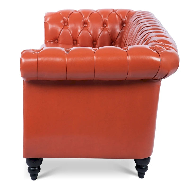 Classically Elegant 84.65 Three-Seater Rolled Arm Sofa in PU Leather - Sturdy Birch Legs, Soft Upholstery