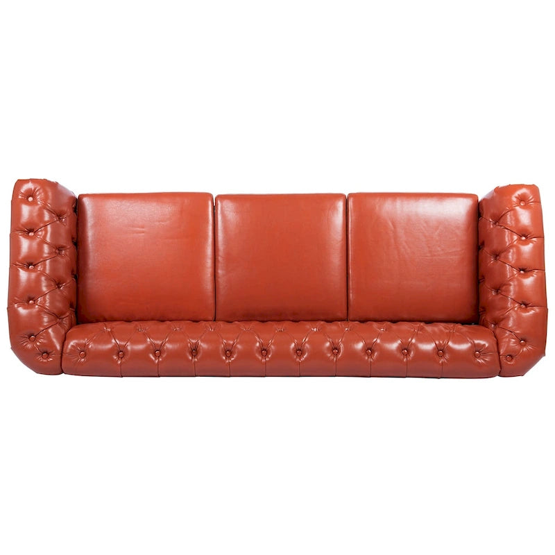 Classically Elegant 84.65 Three-Seater Rolled Arm Sofa in PU Leather - Sturdy Birch Legs, Soft Upholstery