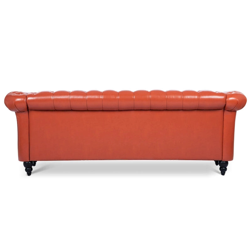 Classically Elegant 84.65 Three-Seater Rolled Arm Sofa in PU Leather - Sturdy Birch Legs, Soft Upholstery
