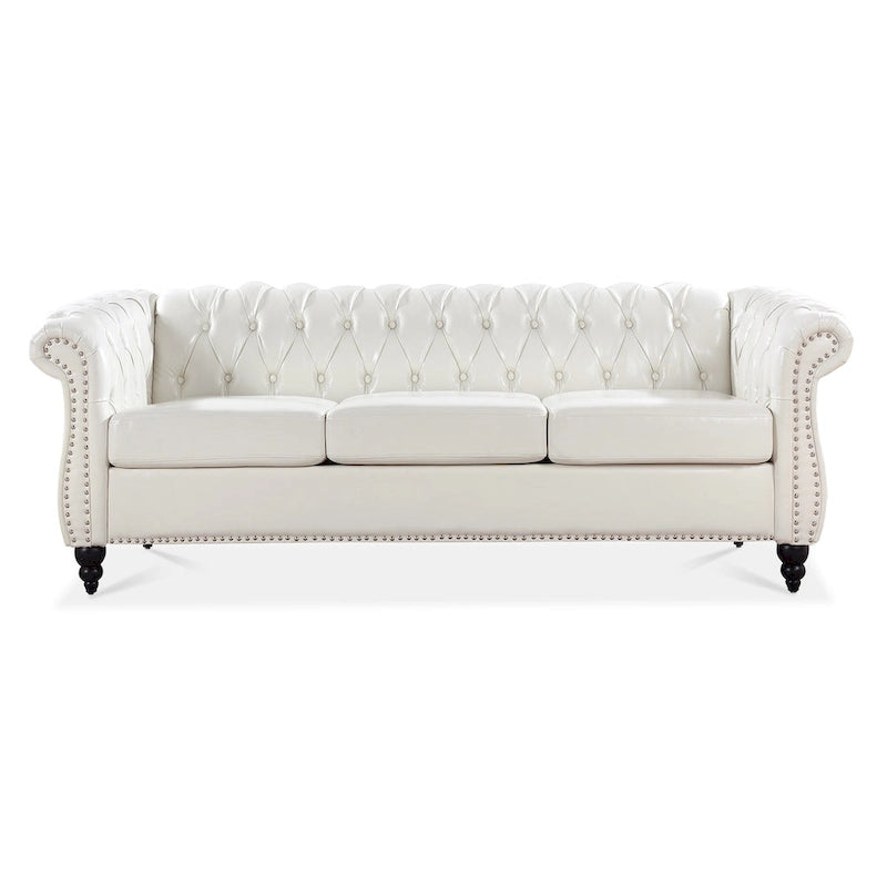 Classically Elegant 84.65 Three-Seater Rolled Arm Sofa in PU Leather - Sturdy Birch Legs, Soft Upholstery