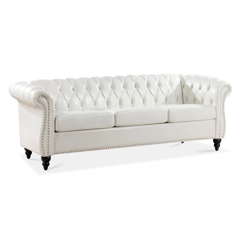 Classically Elegant 84.65 Three-Seater Rolled Arm Sofa in PU Leather - Sturdy Birch Legs, Soft Upholstery