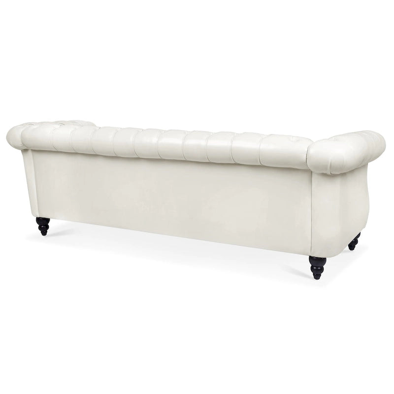 Classically Elegant 84.65 Three-Seater Rolled Arm Sofa in PU Leather - Sturdy Birch Legs, Soft Upholstery