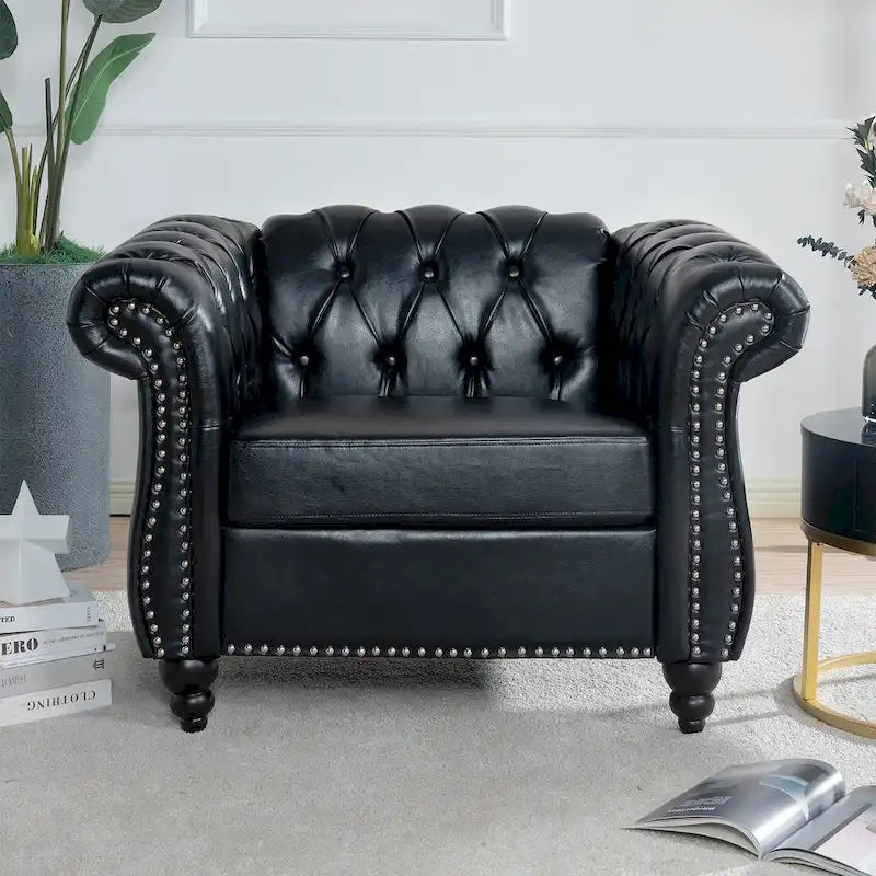Classically Elegant 84.65 Three-Seater Rolled Arm Sofa in PU Leather - Sturdy Birch Legs, Soft Upholstery