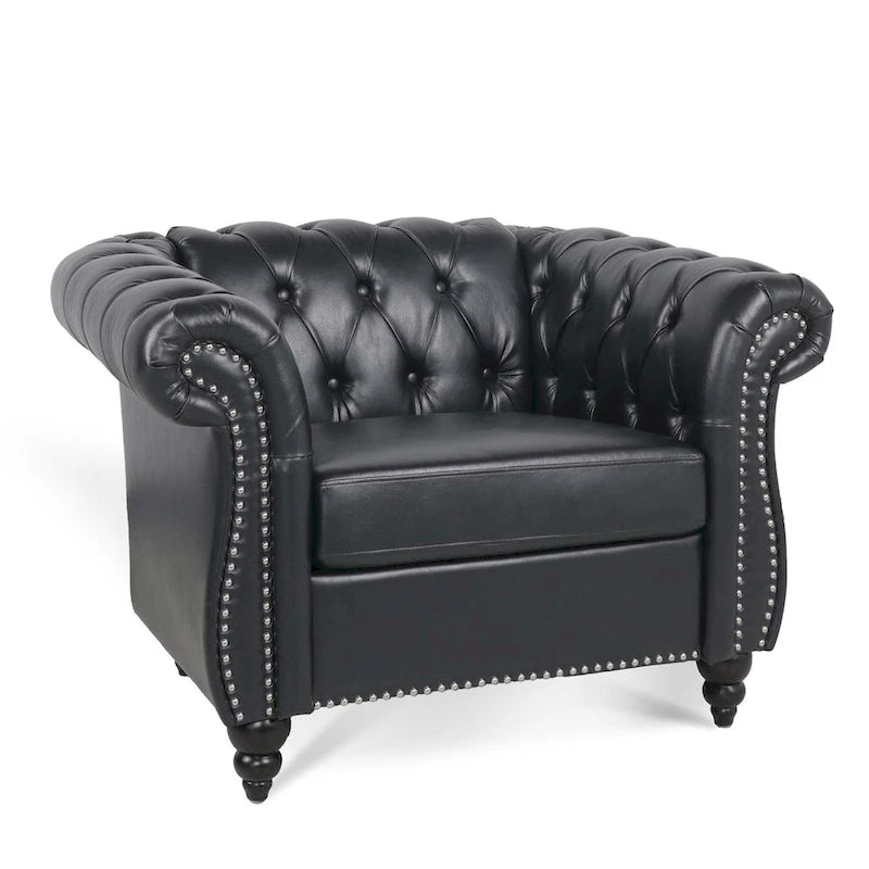 Classically Elegant 84.65 Three-Seater Rolled Arm Sofa in PU Leather - Sturdy Birch Legs, Soft Upholstery