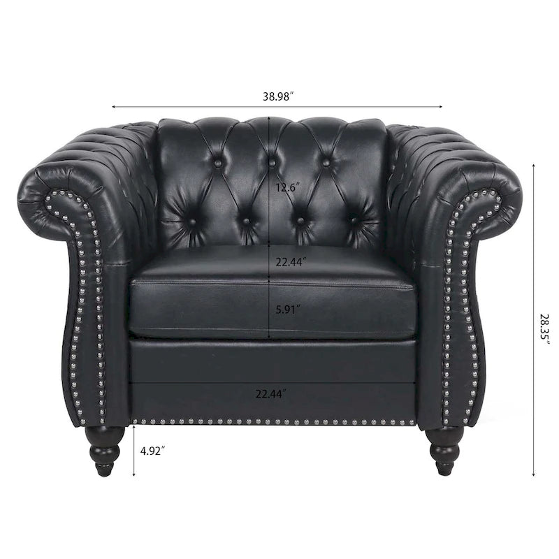Classically Elegant 84.65 Three-Seater Rolled Arm Sofa in PU Leather - Sturdy Birch Legs, Soft Upholstery