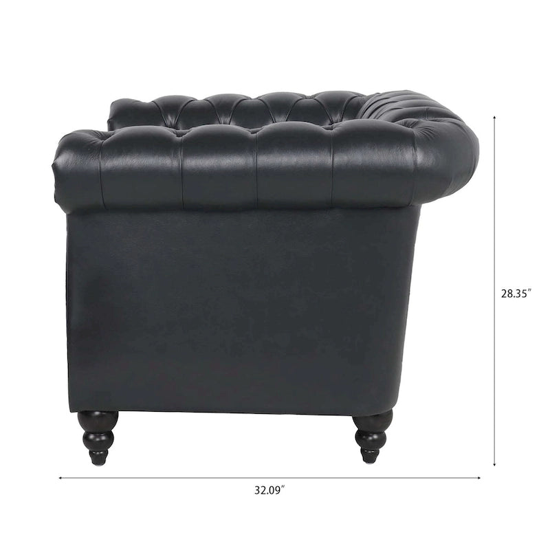 Classically Elegant 84.65 Three-Seater Rolled Arm Sofa in PU Leather - Sturdy Birch Legs, Soft Upholstery