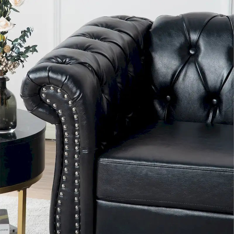 Classically Elegant 84.65 Three-Seater Rolled Arm Sofa in PU Leather - Sturdy Birch Legs, Soft Upholstery