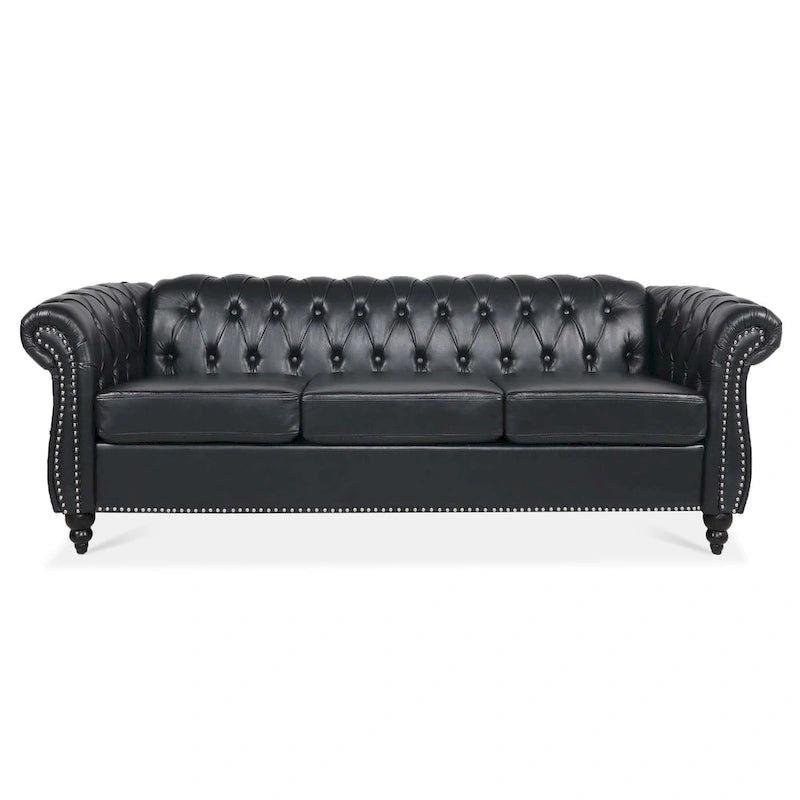 Classically Elegant 84.65 Three-Seater Rolled Arm Sofa in PU Leather - Sturdy Birch Legs, Soft Upholstery