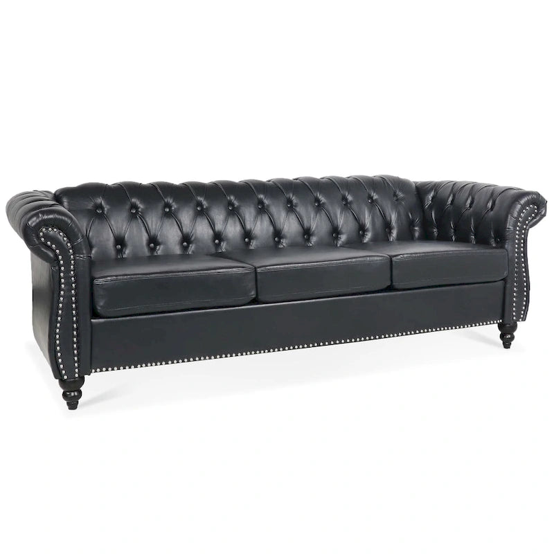 Classically Elegant 84.65 Three-Seater Rolled Arm Sofa in PU Leather - Sturdy Birch Legs, Soft Upholstery