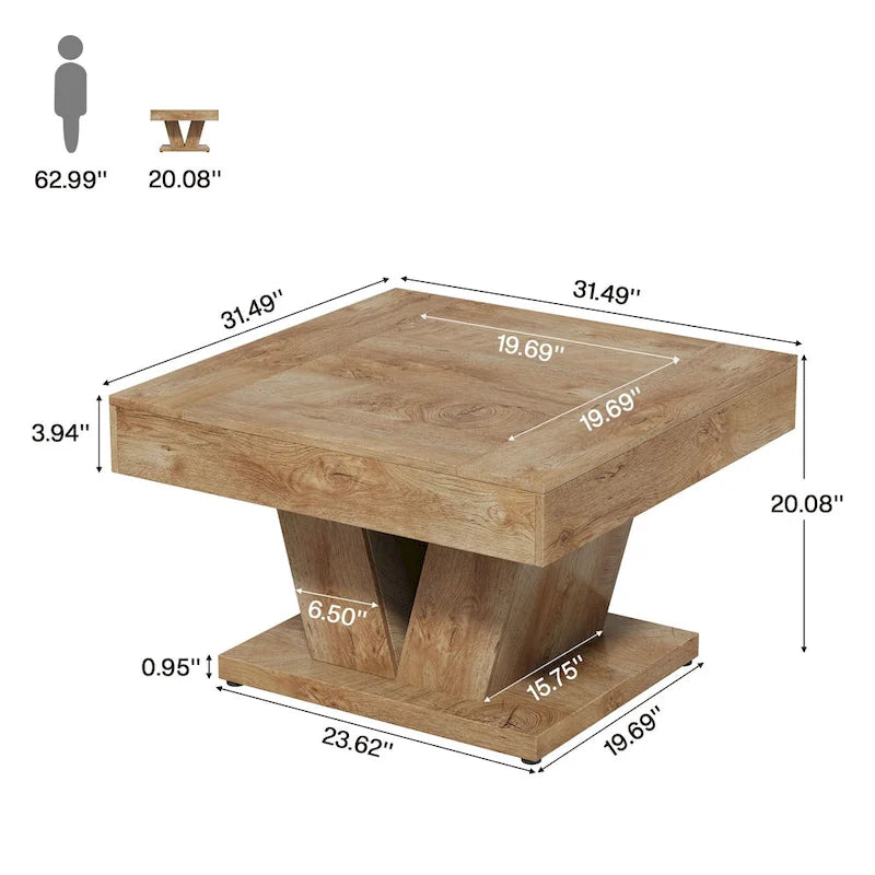 31.5 Inches Wood Coffee Table Square Center Cocktail Tea Table