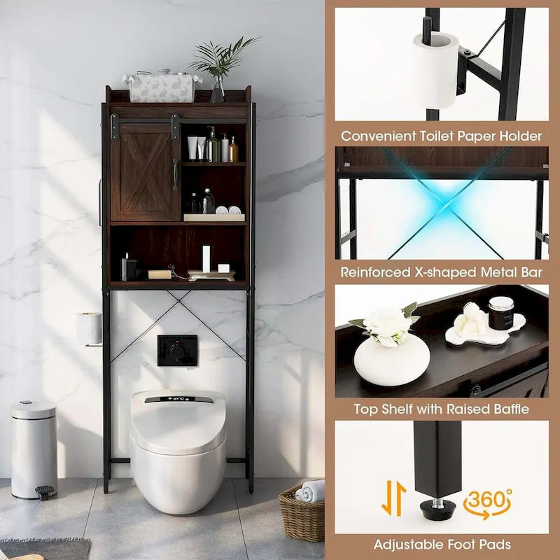 Over-The-Toilet Storage Cabinet Bathroom w/ Sliding Barn Door