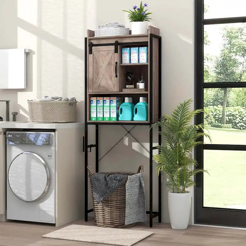 Over-The-Toilet Storage Cabinet Bathroom w/ Sliding Barn Door